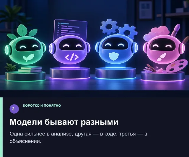 Модели бывают разными. Одна сильнее в анализе, другая — в коде, третья — в объяснении.