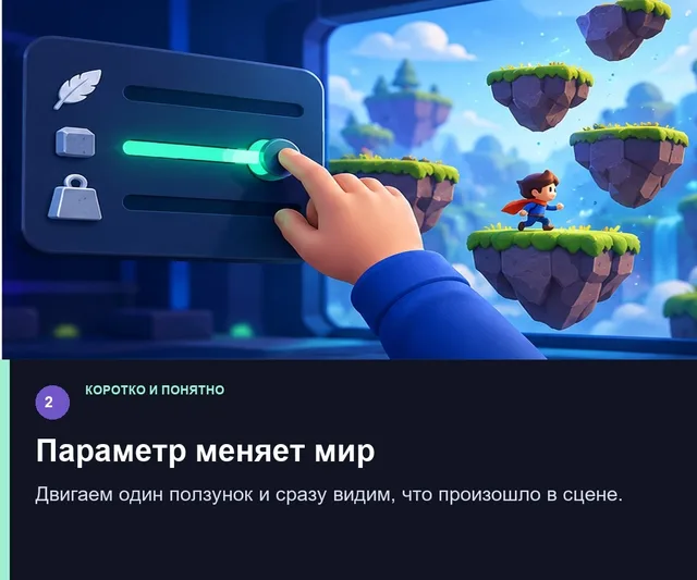 Параметр меняет мир. Двигаем один ползунок и сразу видим, что произошло в сцене.