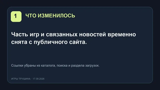 Что изменилось: часть игр и связанных новостей временно снята с публичного сайта