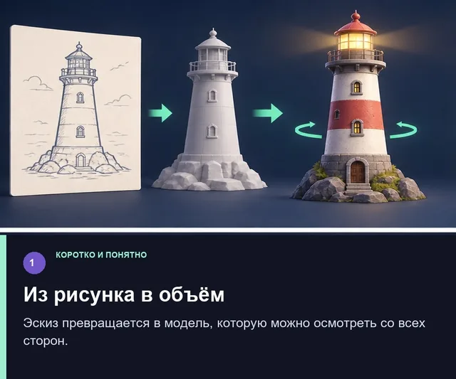 Из рисунка в объём. Эскиз превращается в модель, которую можно осмотреть со всех сторон.