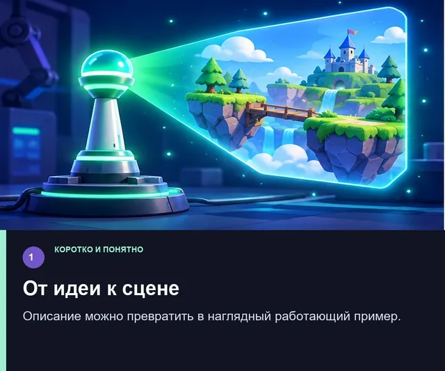 От идеи к сцене. Описание можно превратить в наглядный работающий пример.