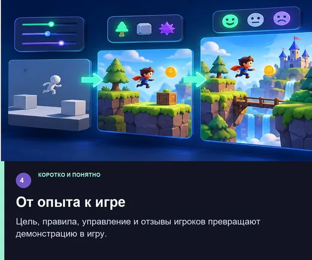 От опыта к игре. Цель, правила, управление и отзывы игроков превращают демонстрацию в игру.