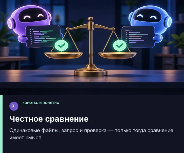 Честное сравнение. Одинаковые файлы, запрос и проверка — только тогда сравнение имеет смысл.